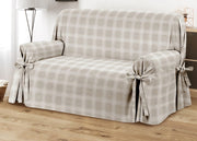 Copridivano Fodera Telo Protezione Divano Con Laccetti Fiocco Varie Fantasie - Poltrona - Scozzese Beige