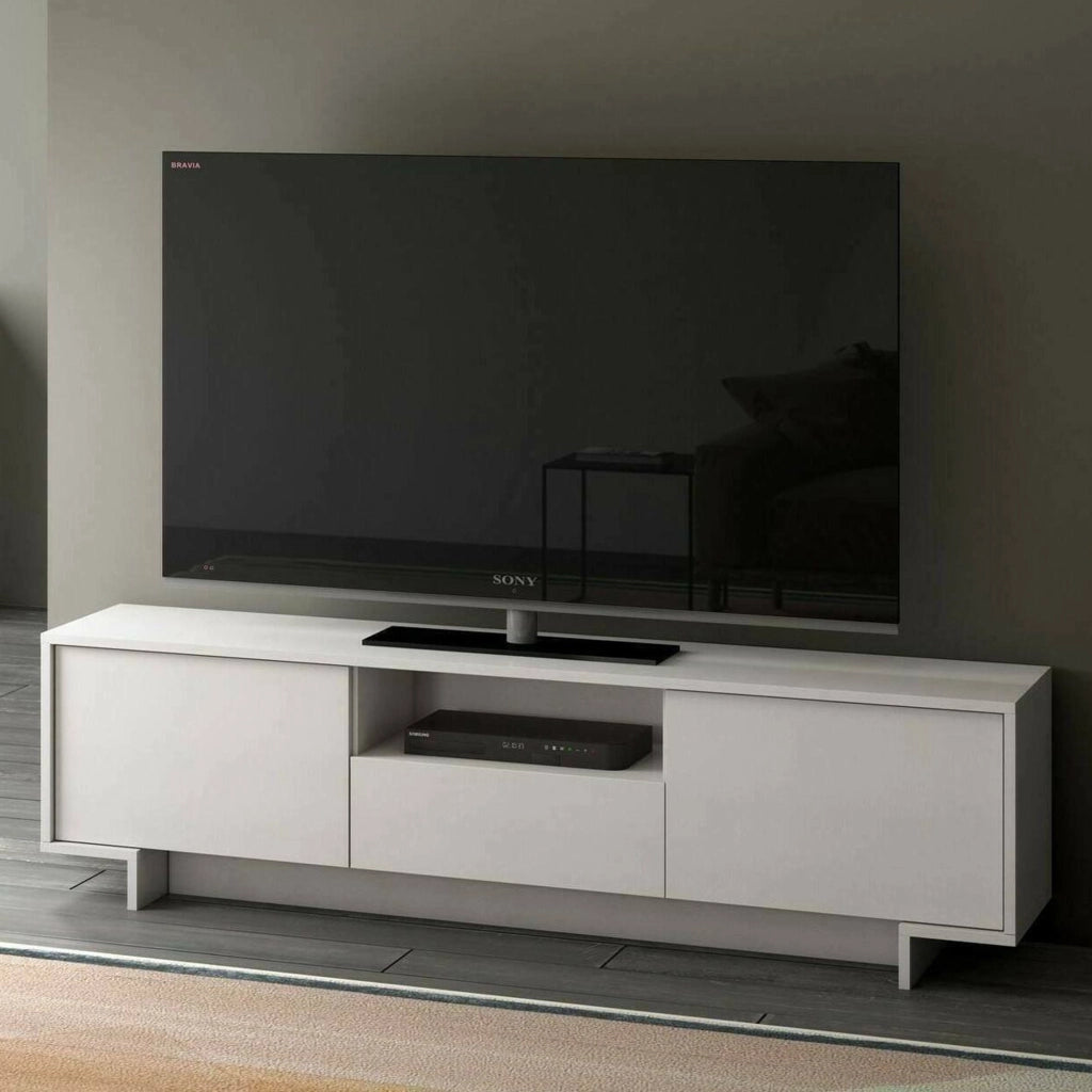 Atina, Mobile Porta tv un Cassetto Made in Italy, 170x42x48h cm Bianco
