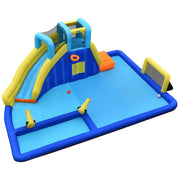 Castello gonfiabile 6 in 1 526 x 373 x 203 cm con scivolo e giochi d'acqua elegante e sicuro in tessuto Oxford blu e giallo 20_0020919