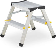 Scalone a doppia porta - 2 gradini - Scalone a doppia porta - 125 kg - Soglia - Dimensioni: ca. 375 x 385 x 48 cm - Argento