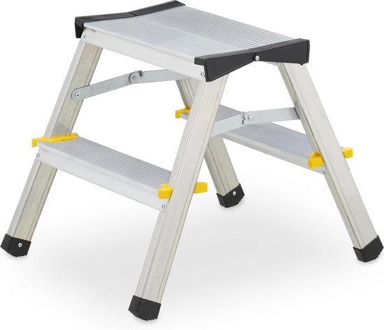 Scalone a doppia porta - 2 gradini - Scalone a doppia porta - 125 kg - Soglia - Dimensioni: ca. 375 x 385 x 48 cm - Argento