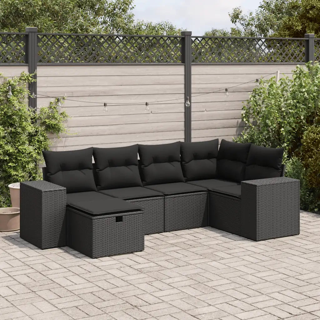 Set Divano da Giardino 6 pz con Cuscini Nero in Polyrattan 3325681