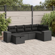 Set Divano da Giardino 6 pz con Cuscini Nero in Polyrattan 3325681