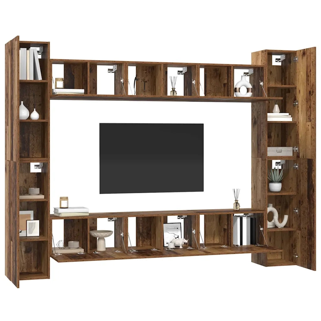 vidaXL Set mobile TV 10 pcs Legno vecchio 30.5 x 30 x 90 cm