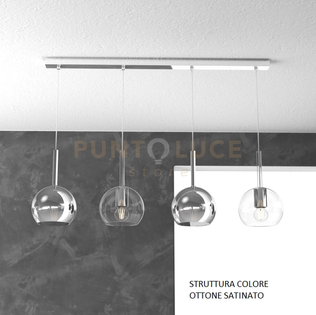 SOSP. OTTONE SAT. RETTANGOLARE 4 LUCI VETRI TUTTI PICCOLO (2 X TRASPARENTE + 2 X CROMO) 1155OS-S4 RP-TC