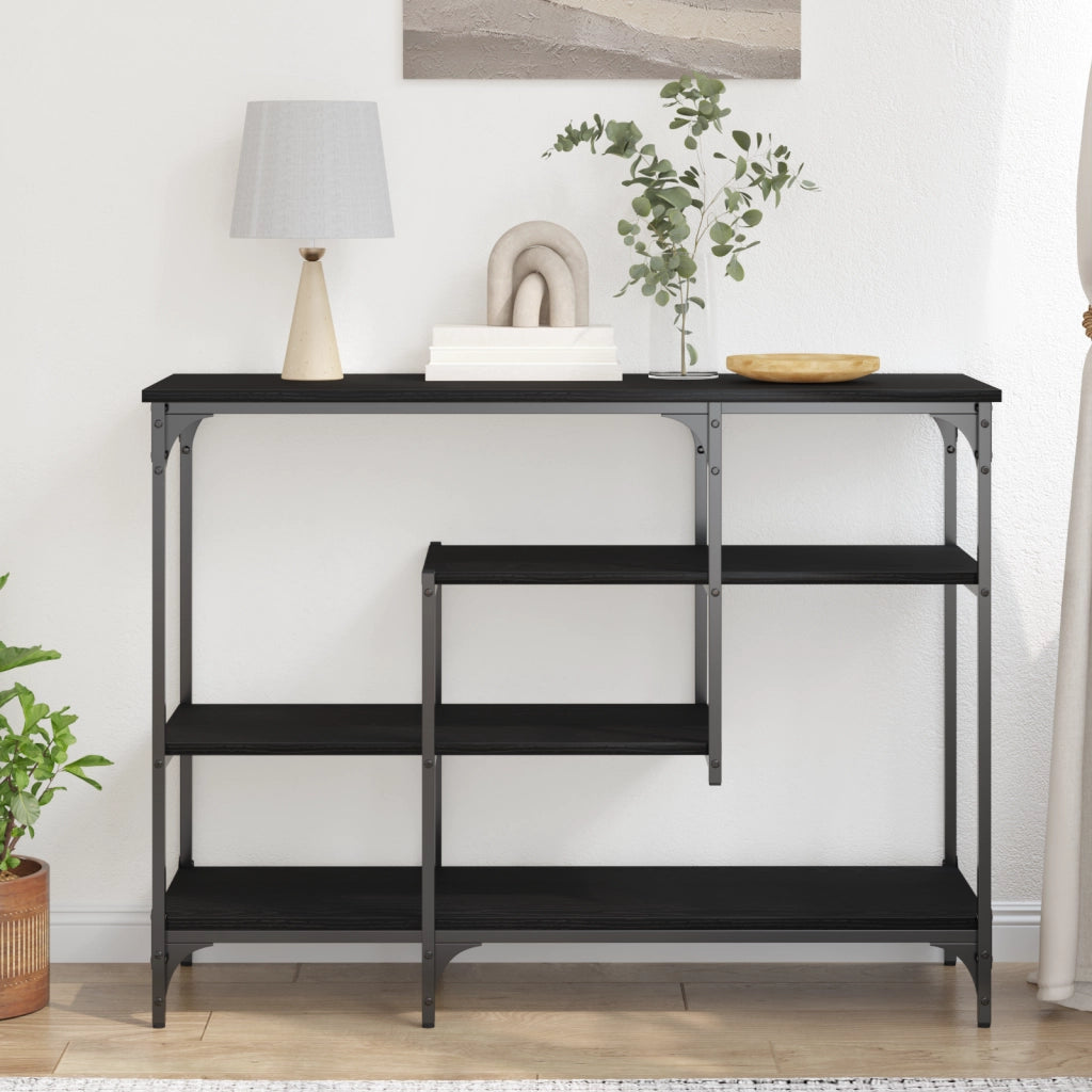 Tavolo Consolle Nero Quercia 100x35x75 cm Legno ingegnerizzato e Acciaio
