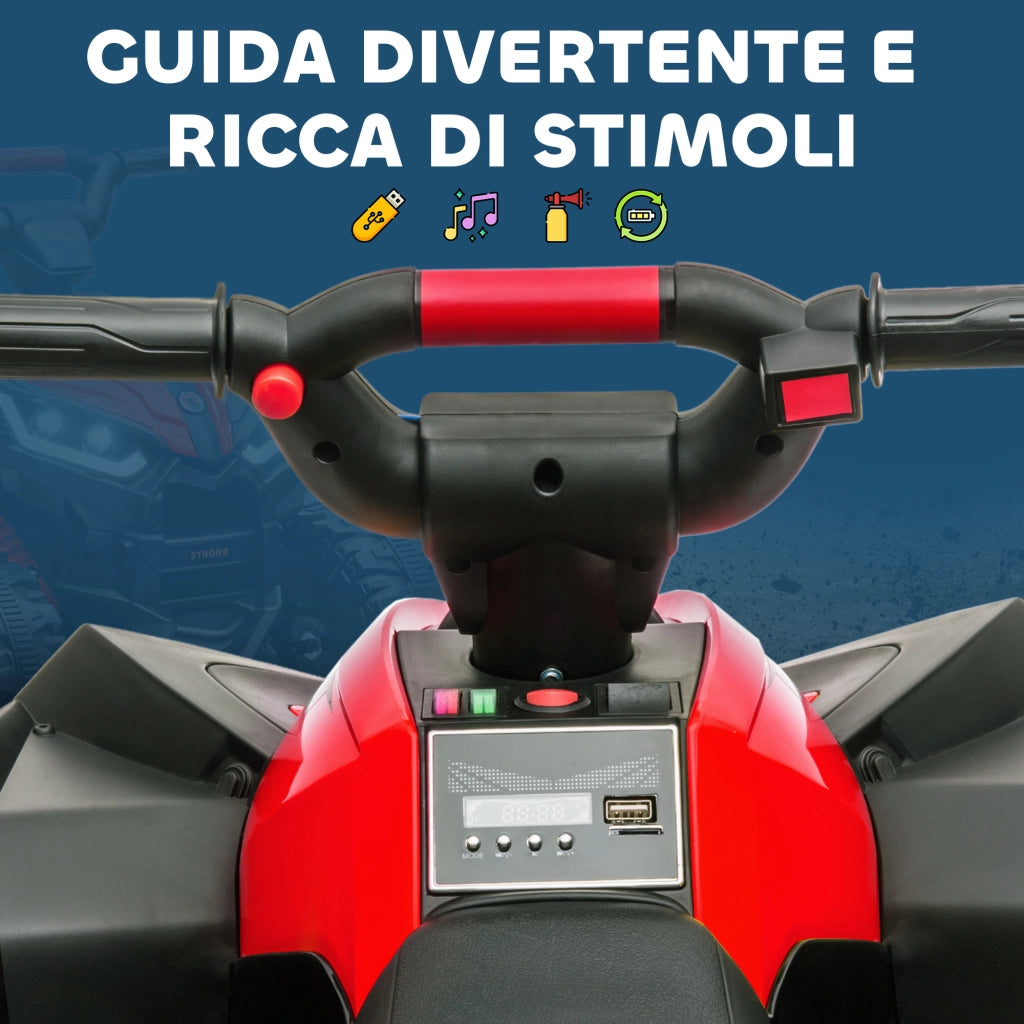 Quad Elettrico per Bambini 12V, 2 Velocit¨¤, Ruote Larghe con Clacson e Fari LED, Et¨¤ 3-5 Anni, Rosso
