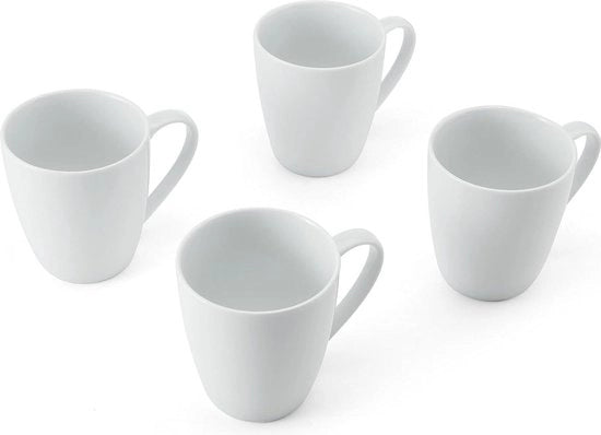 Set di tazze in ceramica per caffè e tè, 4 tazze bianche, 380 ml, resistente a lavastoviglie e microonde.