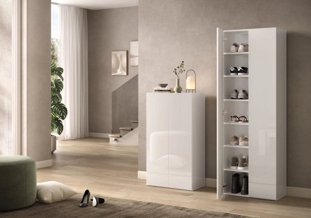 Mobile Portascarpe Rodengo, Scarpiera 4 Ripiani, 63x35x116h cm Bianco Lucido