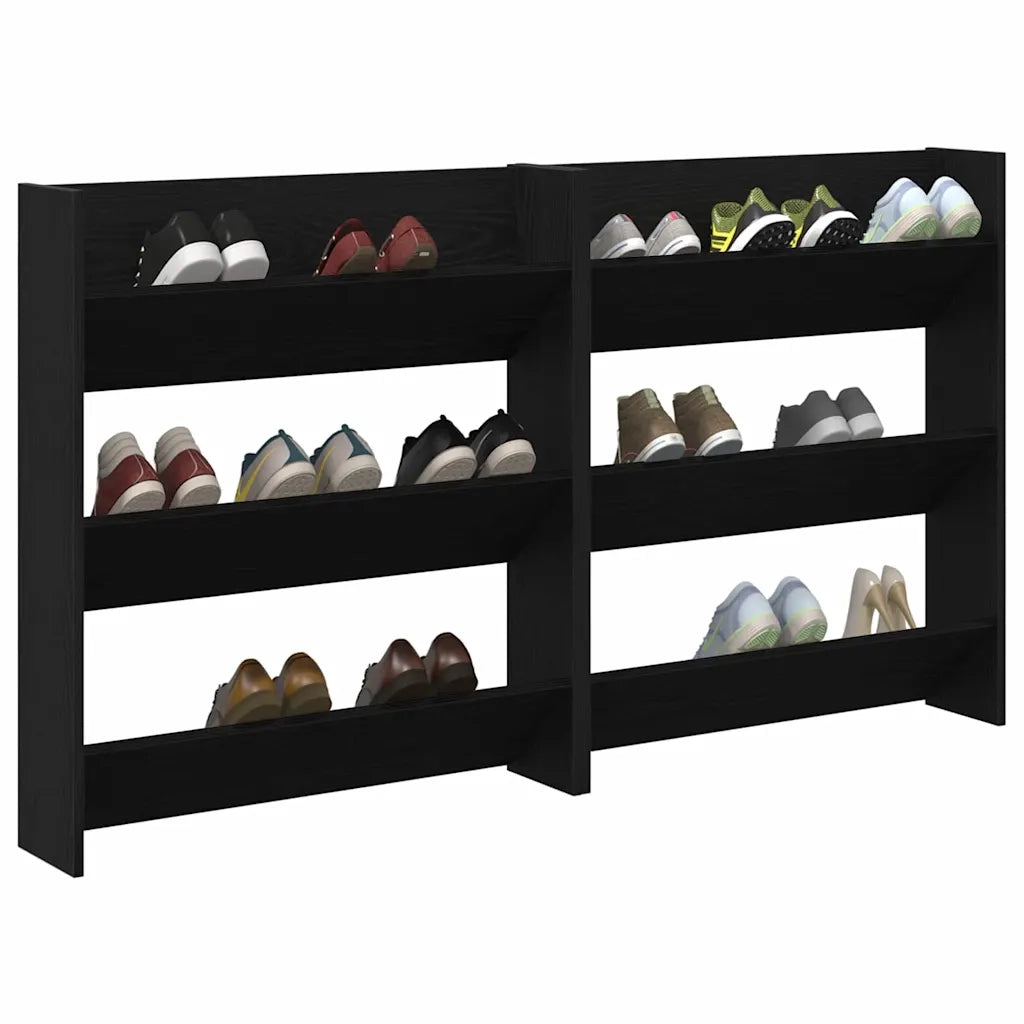 vidaXL Armadi per scarpe da muro 2 pcs Rovere nero Legno multistrato