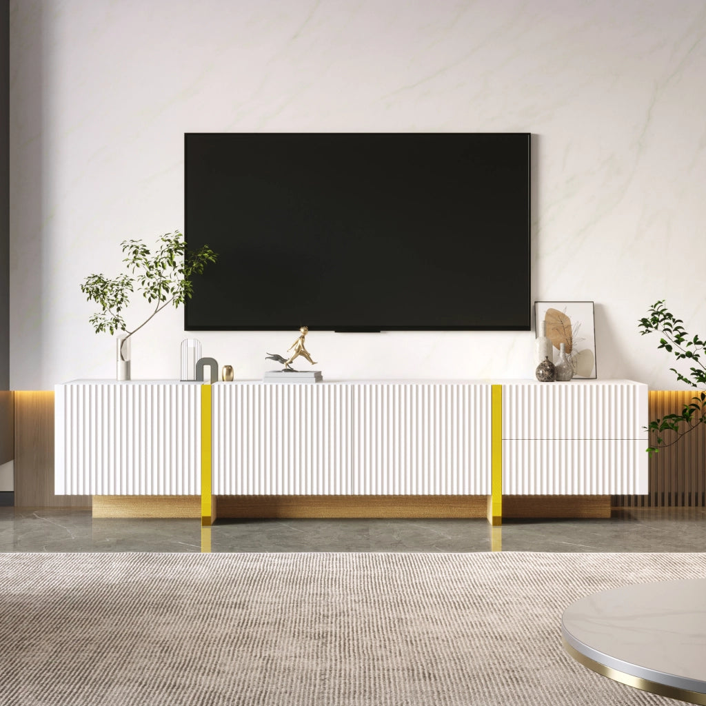 Mobile TV 190x35x45 cm con 3 ante e 2 cassetti in MDF; bianco e oro