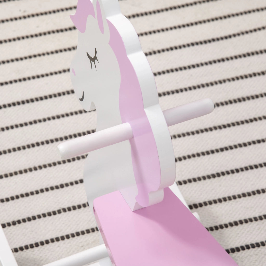 Cavallo a Dondolo Bambini Legno con Manubrio e Pedali ¨C zephmum ¨C 68x27x46,5cm Bianco Rosa