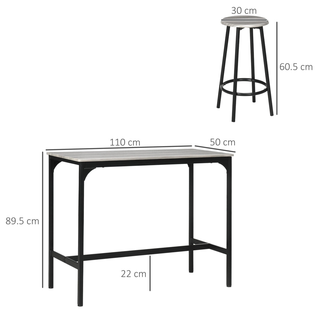 Set tavolo alto con 4 sgabelli, 5 pezzi, design industriale, MDF, grigio