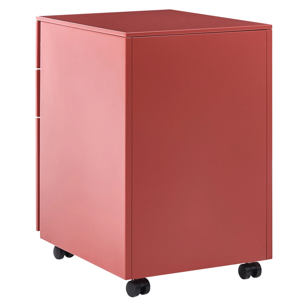 Armadietto mobile contenitore Metallo Rosso 3 Cassetti Con Serratura A Chiave Ruote Ufficio Industriale