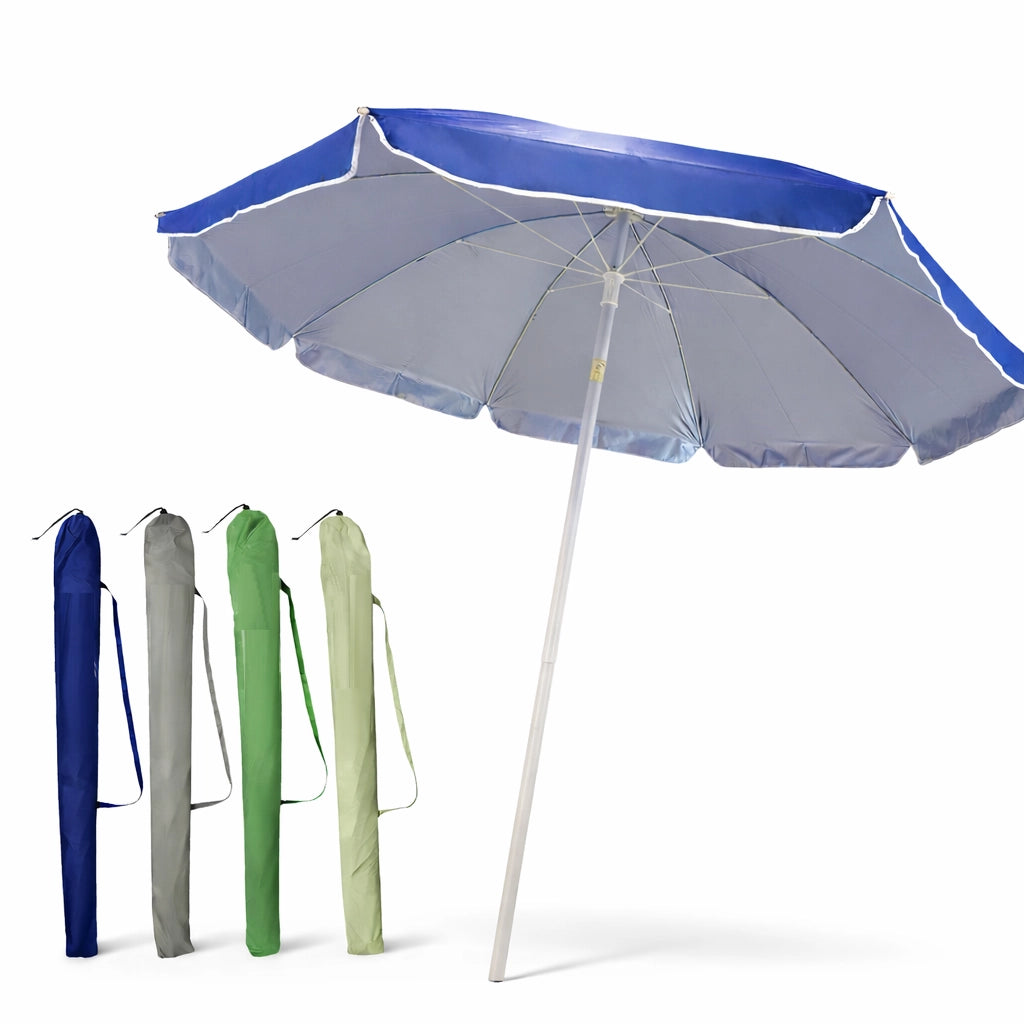Ombrellone Mare 200 cm Antivento UV50+ con Snodo Palo Acciaio 8 Stecche Fibra
