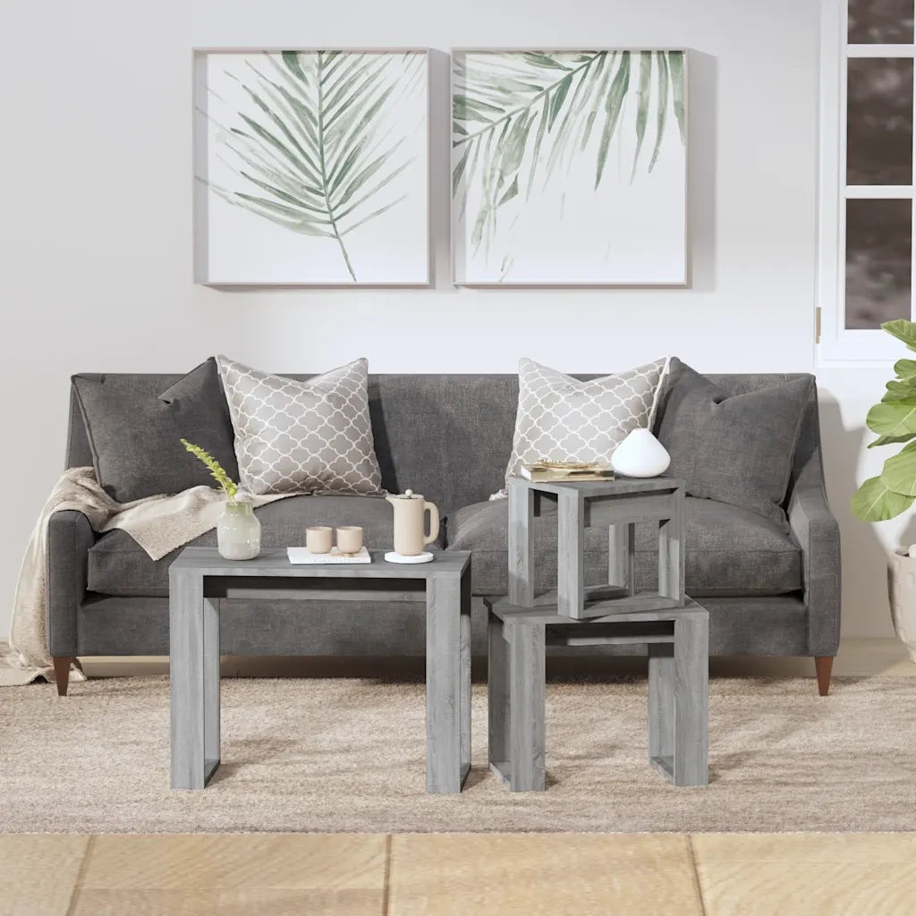 Tavolini Impilabili 3 pz | Tavolo laterale Grigio Sonoma in Legno Multistrato