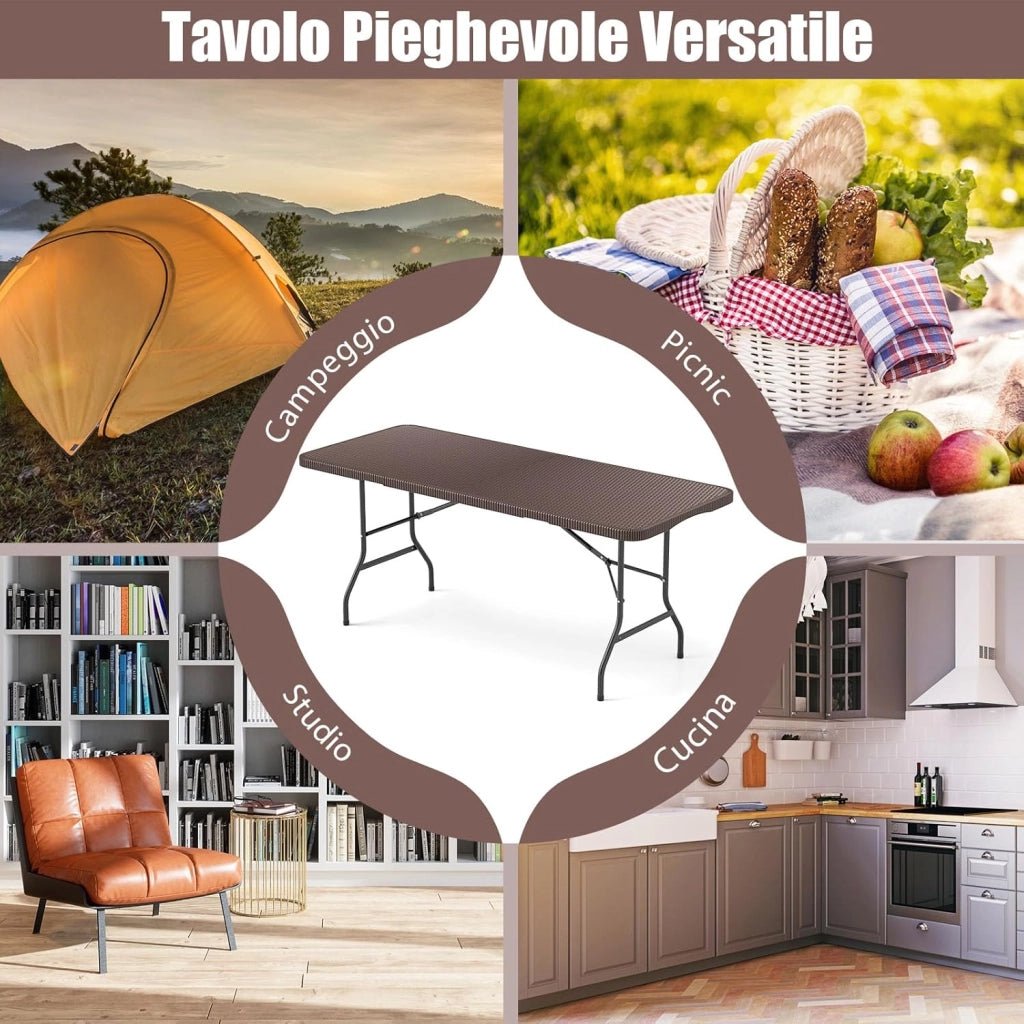 Tavolo da Picnic Pieghevole 180 cm, Tavolo Portatile in HDPE, per Giardino Campeggio Festa, Portata 160 kg (Tavolo)
