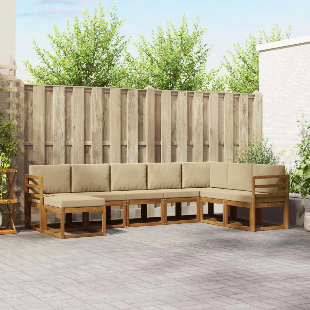 Set di divani da esterno con cuscino 8 pcs Naturale e Beige 3366801