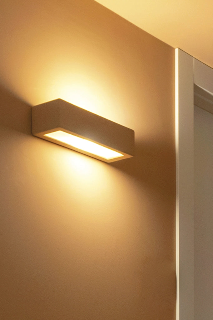 ELMER Applique Rettangolare in Gesso Verniciabile per Interni con Doppia Emissione - 2x E27 60W IP20 - Rossini Group A.7225-2XE27