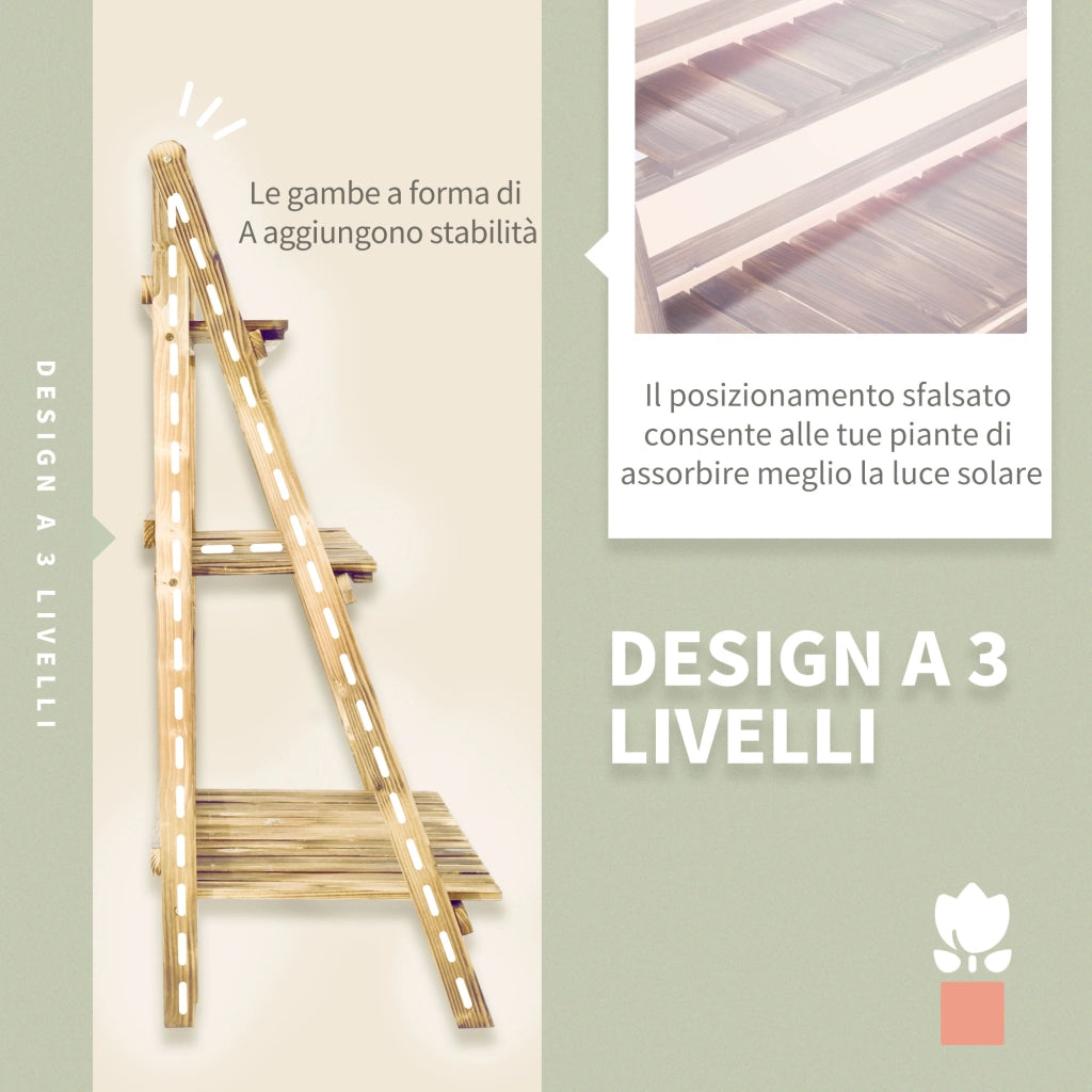 Portapiante Pieghevole 3 Livelli in Legno di Abete ¨C Minimal ¨C 100x37x93cm