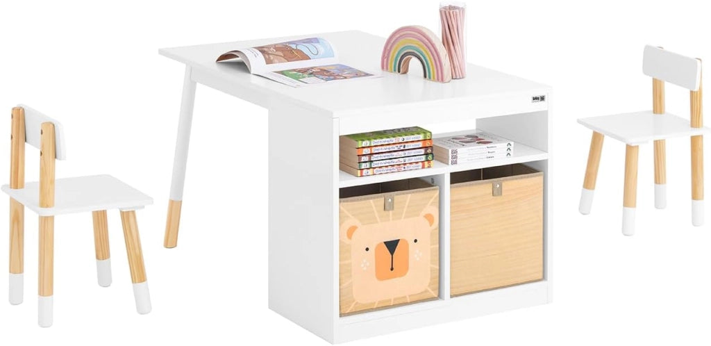 Tavolo per bambini con 2 sgabelli Set mobili per bambini Tavolo con spazio di archiviazione Bianco 90x60x53cm KMB113-W