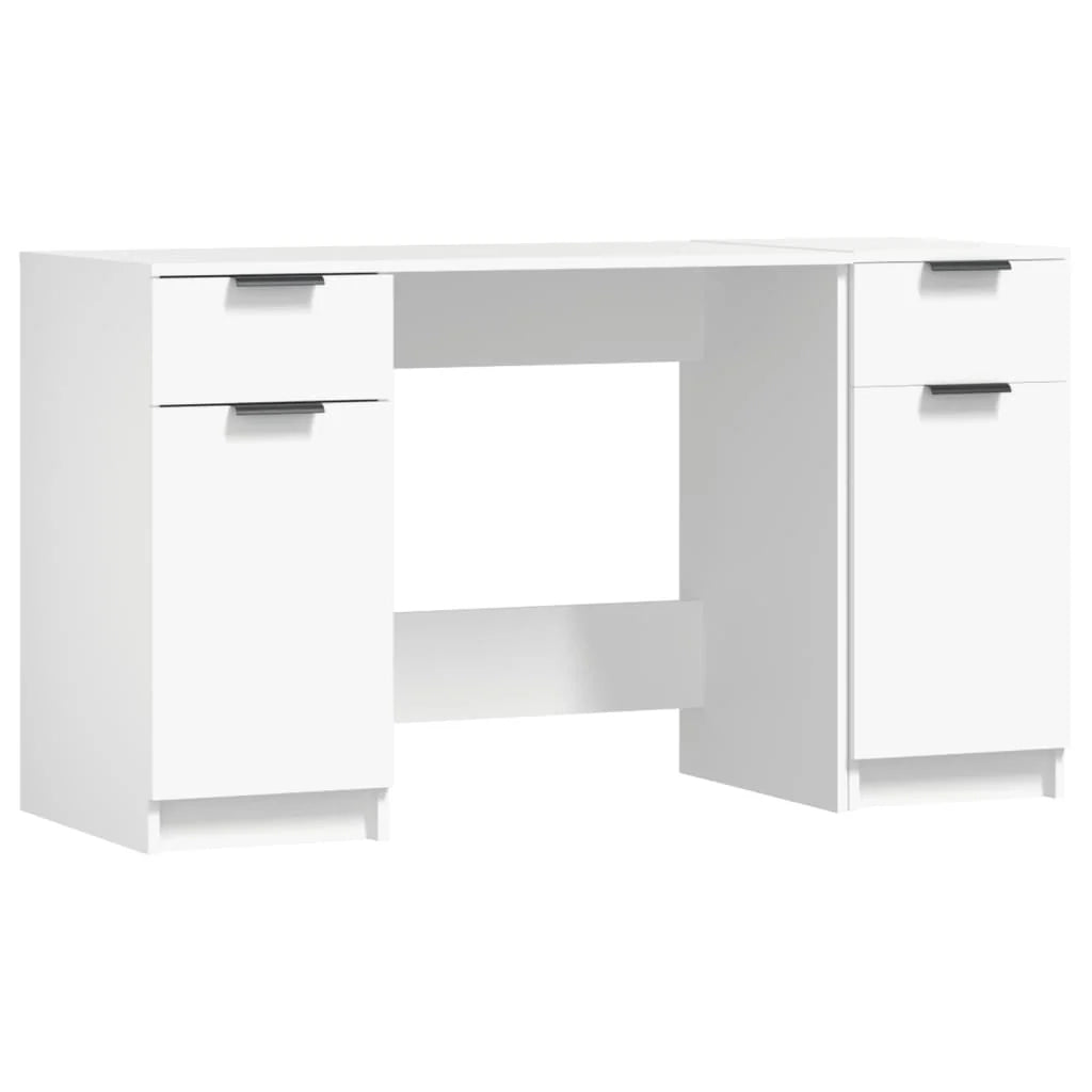 Scrivania da ufficio postazione di lavoro mobile per computer studio con mobiletto laterale legno ingegnerizzato bianco 02_0023391