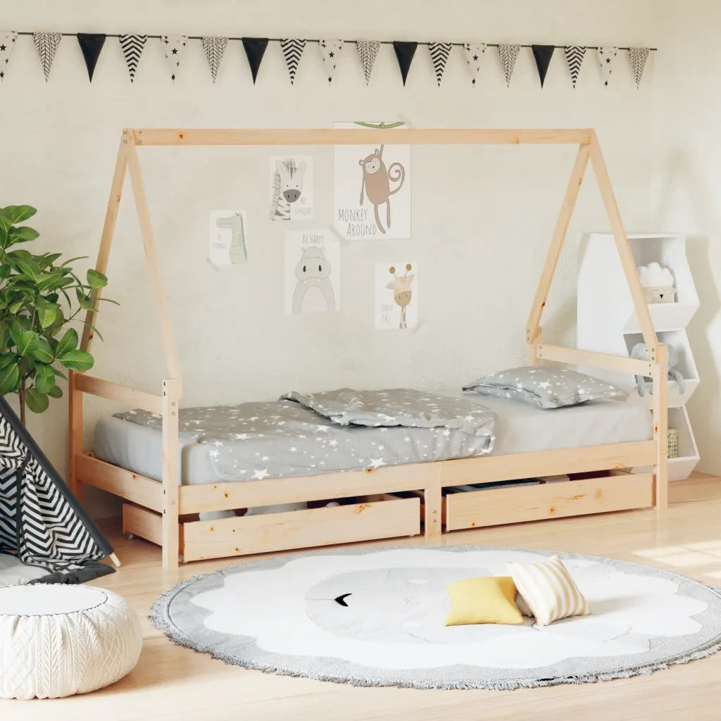 Giroletto per Bambini con Cassetti 90x190cm Legno Massello Pino