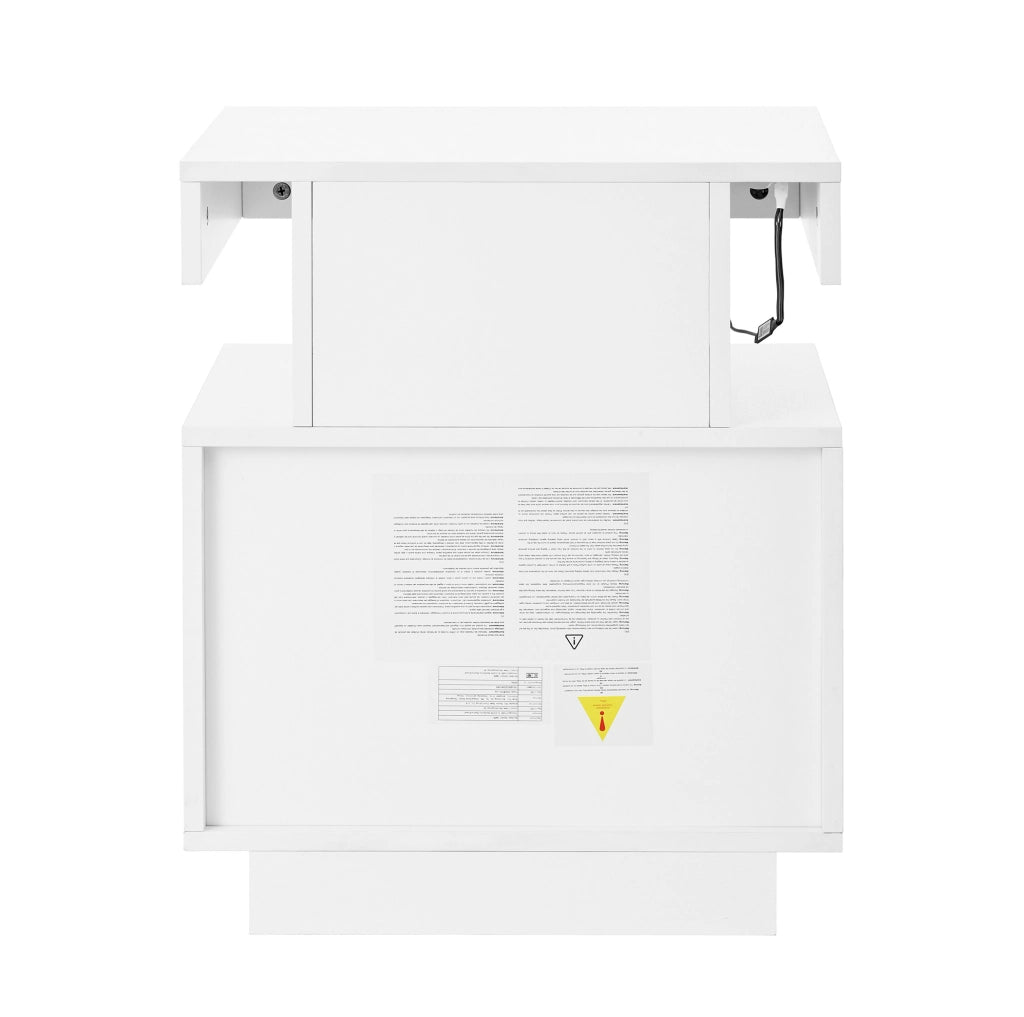 Comodino bianco con LED, 2 cassetti e vano aperto, 100x40x60 cm