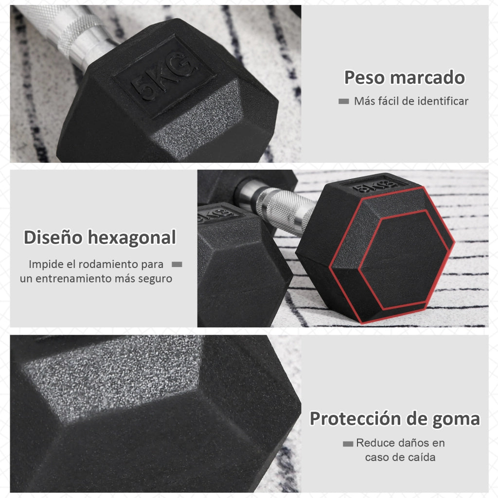 Set manubri esagonali 2x5 kg ¨C zephmum ¨C con barra di collegamento