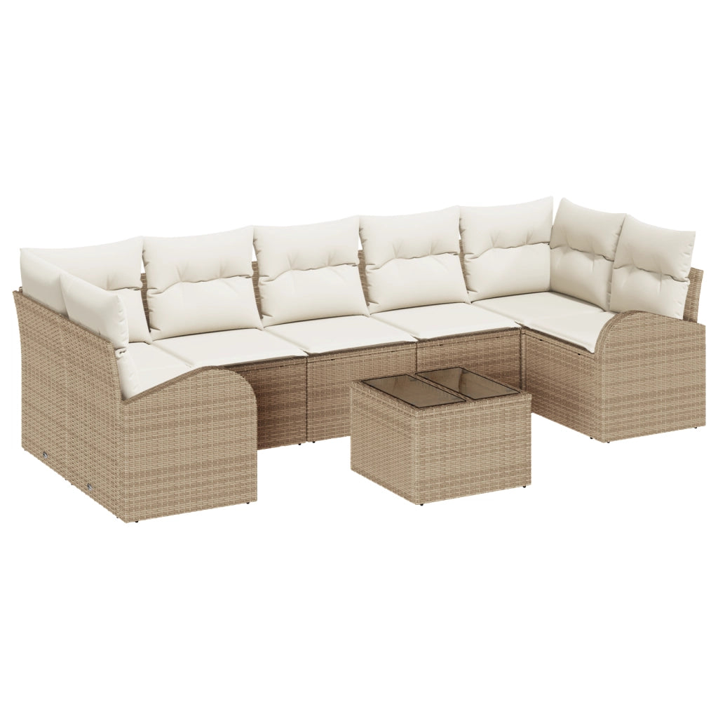 Set di divani da giardino a 8 pezzi con cuscini beige in polyrattan