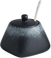 Pentola per zucchero e spezie con coperchio e cucchiaio pentola per spezie e zucchero contenitore per la riserva 340ml pentola in ceramica per spezie zucchero pepe sale (bianco e nero)