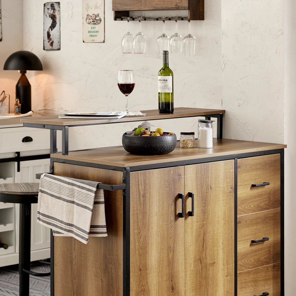 Carrello cucina,Credenza, Penisola cucina con ruote Stile vintage marrone, KNL02-PF