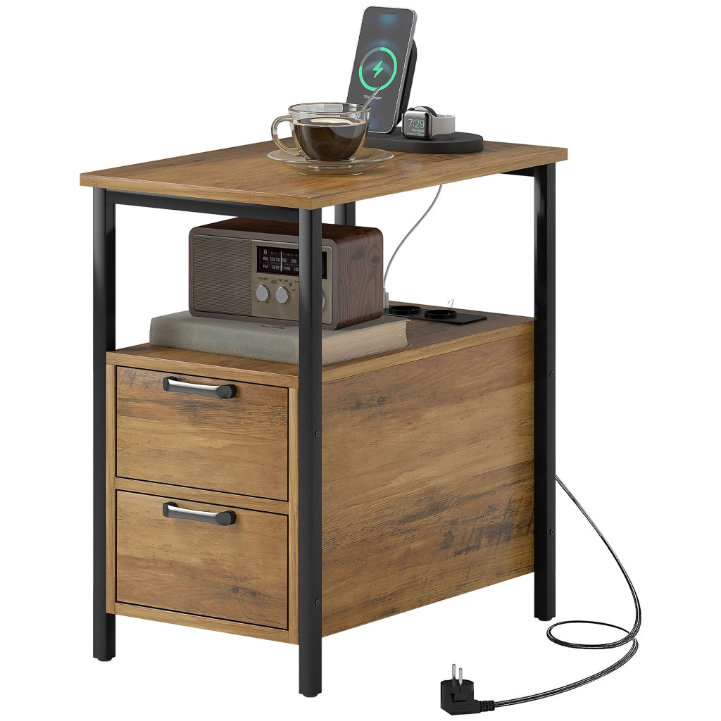 Tavolino da salotto con 2 prese USB e 1 presa Type C ¨C zephmum ¨C Legno naturale