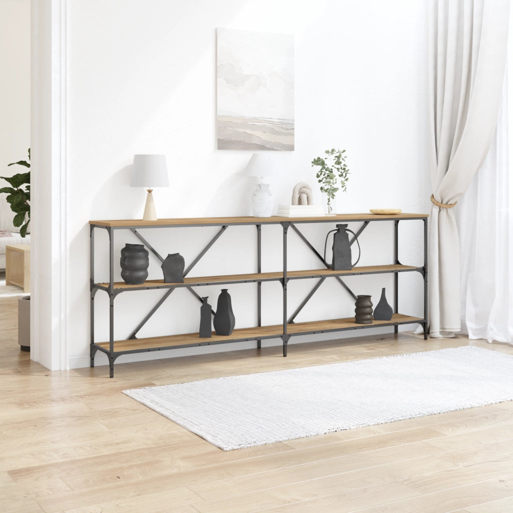 Tavolo Consolle In Rovere Artigianale 200x30x75 cm Legno Ingegnerizzato e Acciaio