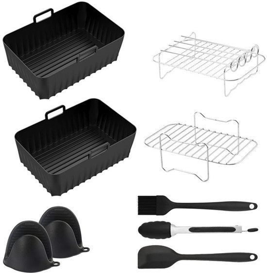 Set di Accessori per Airfryer Completo - Adatto per Airfryer XXL SL400EU - AF300EU - AF400EU - AF140EU - AF500EU - Carta da forno - Contenitore - Rettangolare