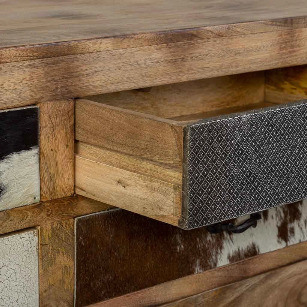Credenza in legno e finiture in pelle marrone 180x47x95h