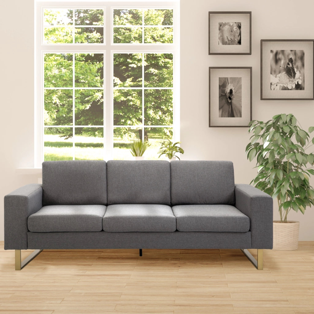 Divano 3 Posti in Tessuto con Cuscini e Braccioli ¨C Zephmum ¨C 200x82x78 cm Grigio Scuro