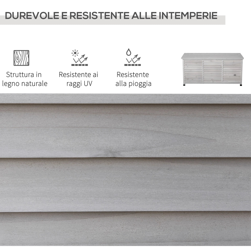 Baule da Esterno in Legno con Coperchio ¨C Zephmum ¨C Grigio 127x56x60 cm