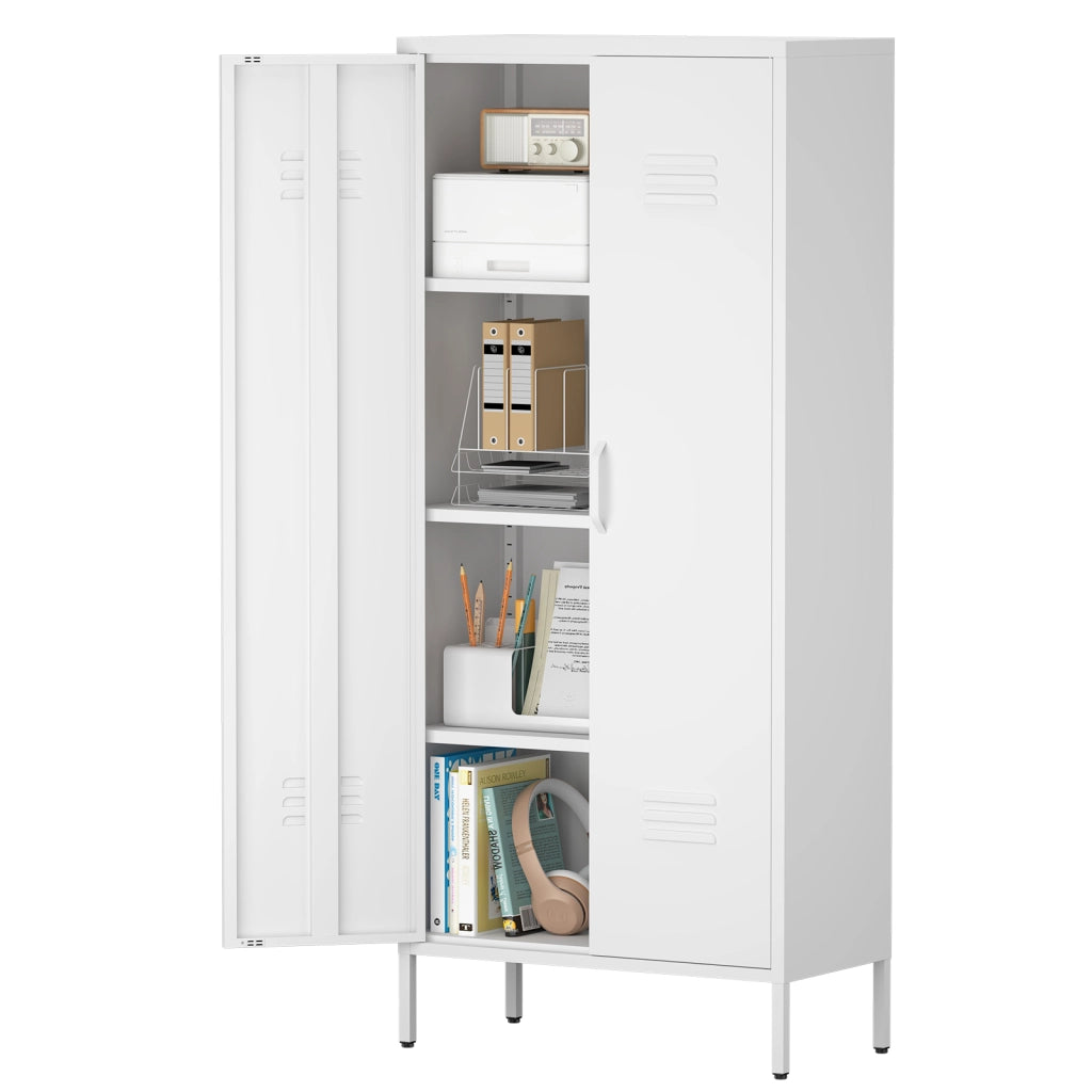 ARMADIO METALLICO 156x44,5x19,5 cm Bianco con ripiani regolabili