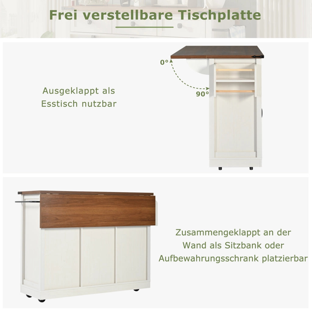 ISOLA DA CUCINA 140x45x94 cm Beige in MDF e metallo con piano richiudibile su ruote