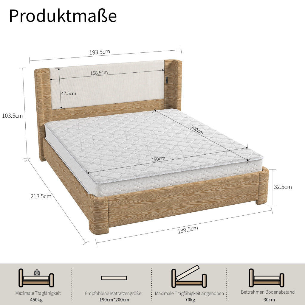 Letto beige 180 x 200 cm con sollevamento idraulico e illuminazione LED