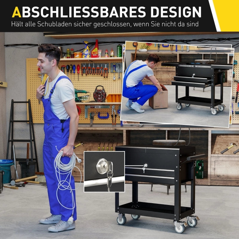 CARRELLO PORTA ATTREZZI CON CASSETTI BLOCCABILI 77,5-130 x 38 x 80 cm ACCIAIO NERO