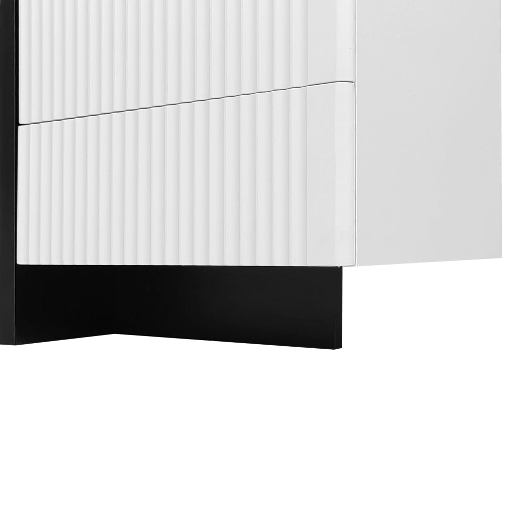 OKWISH Mobile TV con 3 Ante e 2 Cassetti, Cerniere Ammortizzate, per Soggiorno, MDF, Nero e Bianco, 190 x 35 x 45 cm