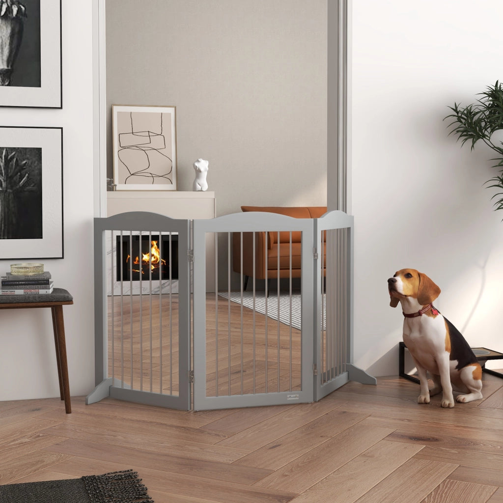 Cancello per Cani Pieghevole per Scale e Porte con Supporto a Piede ¨C Zephmum ¨C Grigio 154x30x80 cm