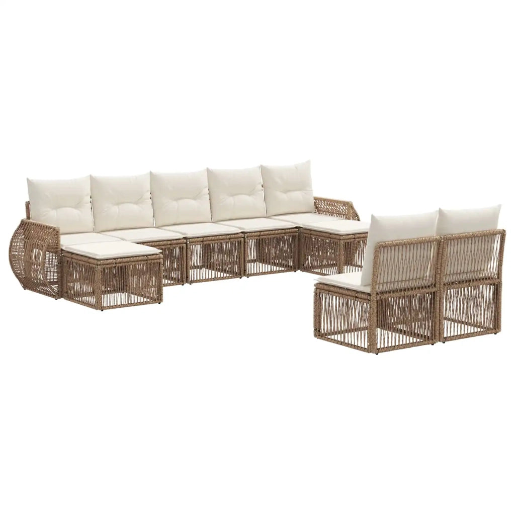 Set Divano da Giardino 9 pcs Beige e Bianco Crema polyrattan 3435534
