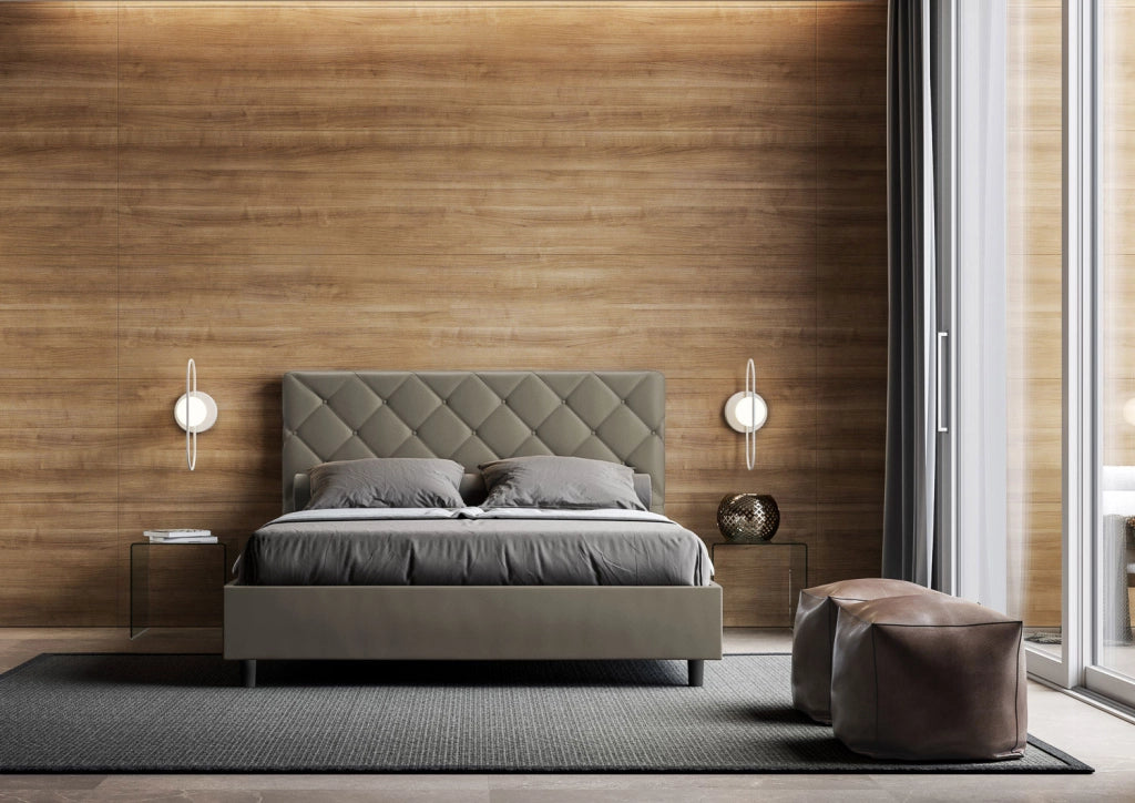 BS COM Letto queen size con rete imbottito 150x210 similpelle cappuccino