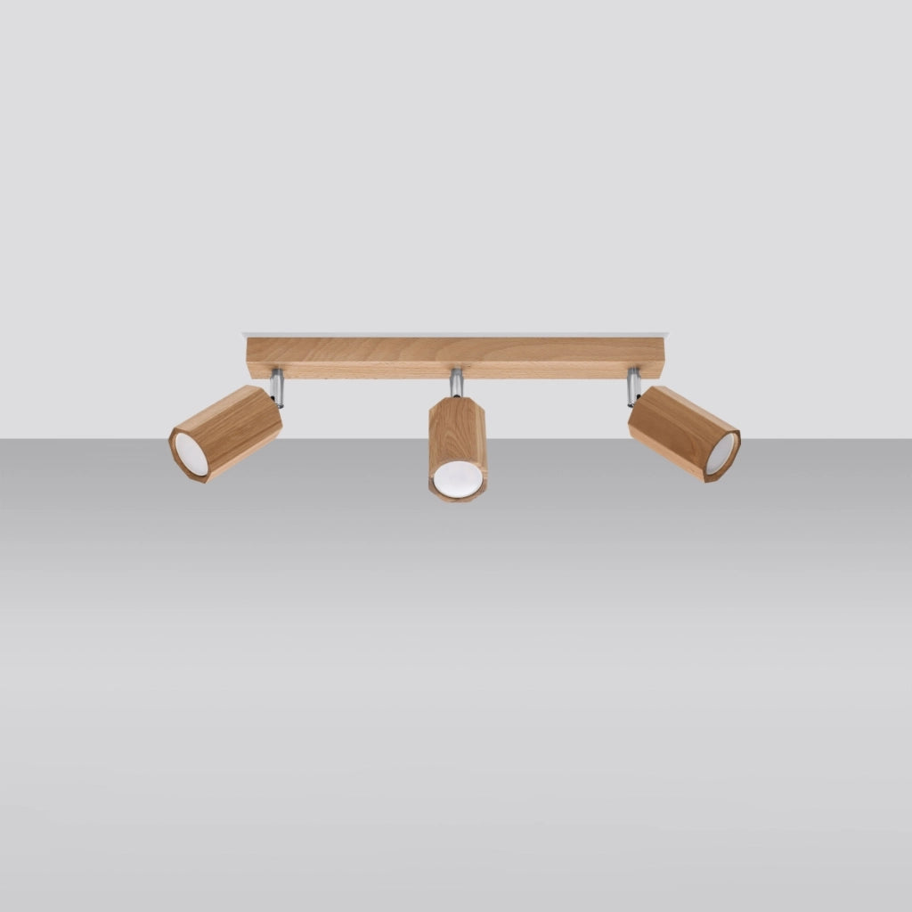 Lampada da soffitto scandinava a 3 luci in legno di quercia ZEKE GU10 LED IP20