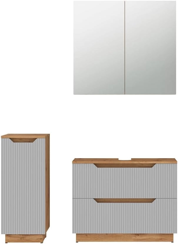 Set di mobili da bagno Lotta, Rovere/grigio a righe, 3 parti