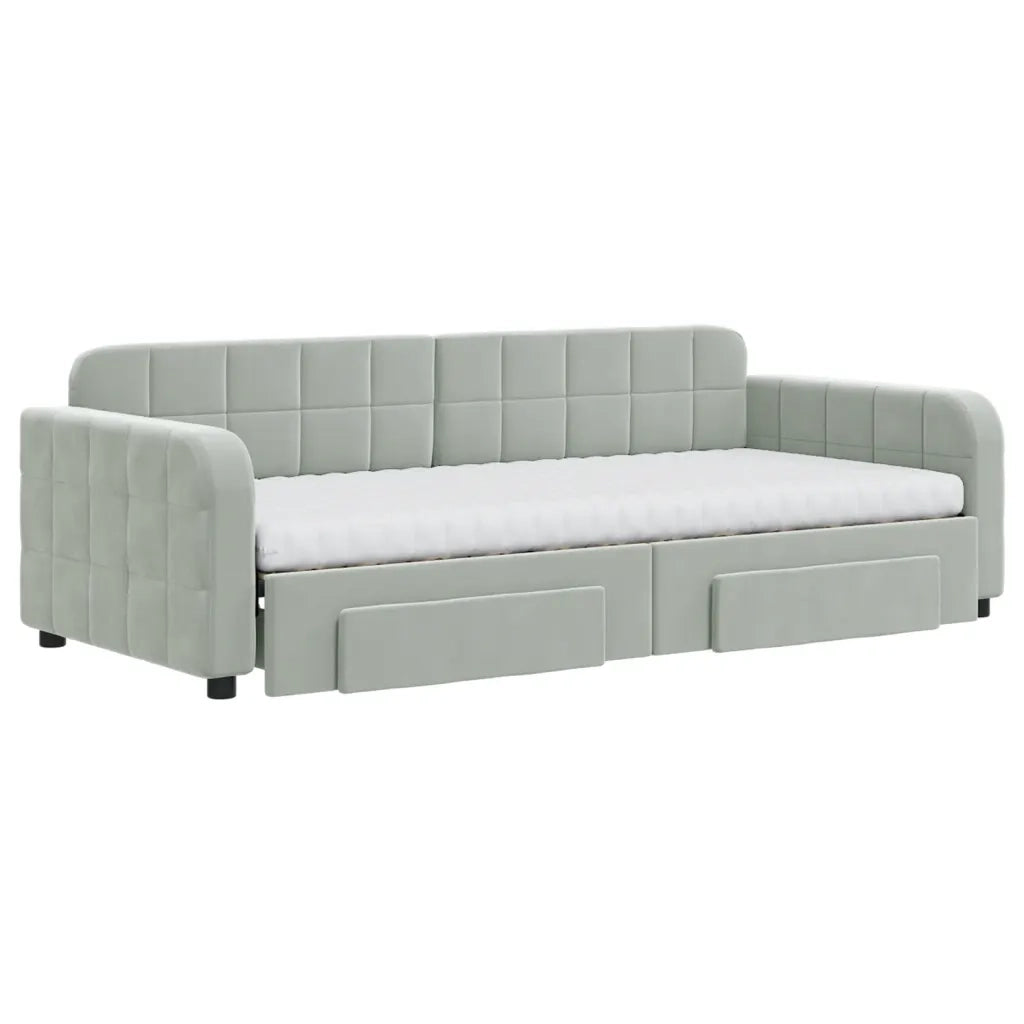 Divano Letto Estraibile Cassetti Grigio Chiaro 90x200cm Velluto 3197001