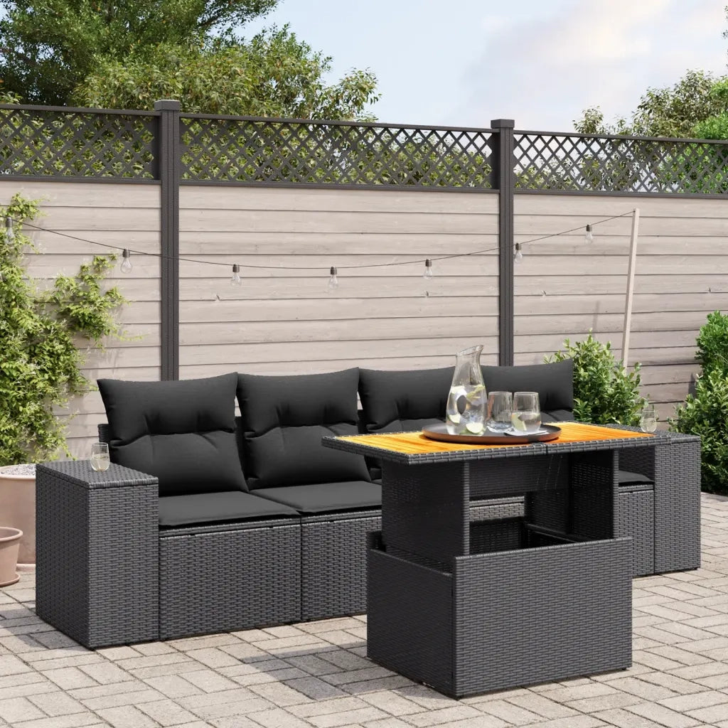 Set Divani da Giardino 5 pz con Cuscini in Polyrattan Nero